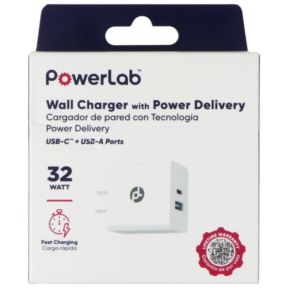 PowerLab 32W USB-C / USB-A Wall Charger with Power Delivery - White